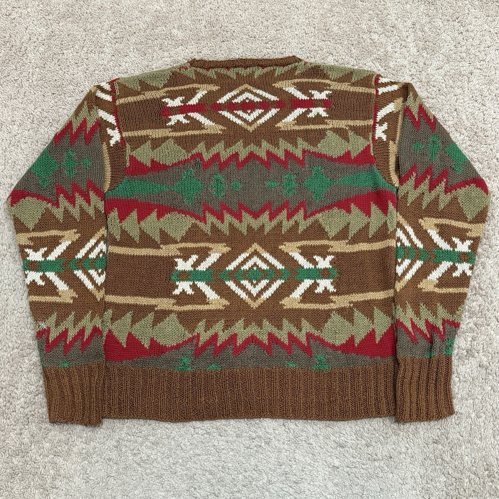 Vintage Polo Ralph Lauren Aztec American Flag Sweater Mens Large Cotton Knit - Picture 5 of 8